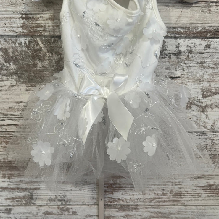 WHITE WEDDING PET DRESS W/ BLING COLLAR (NEW)