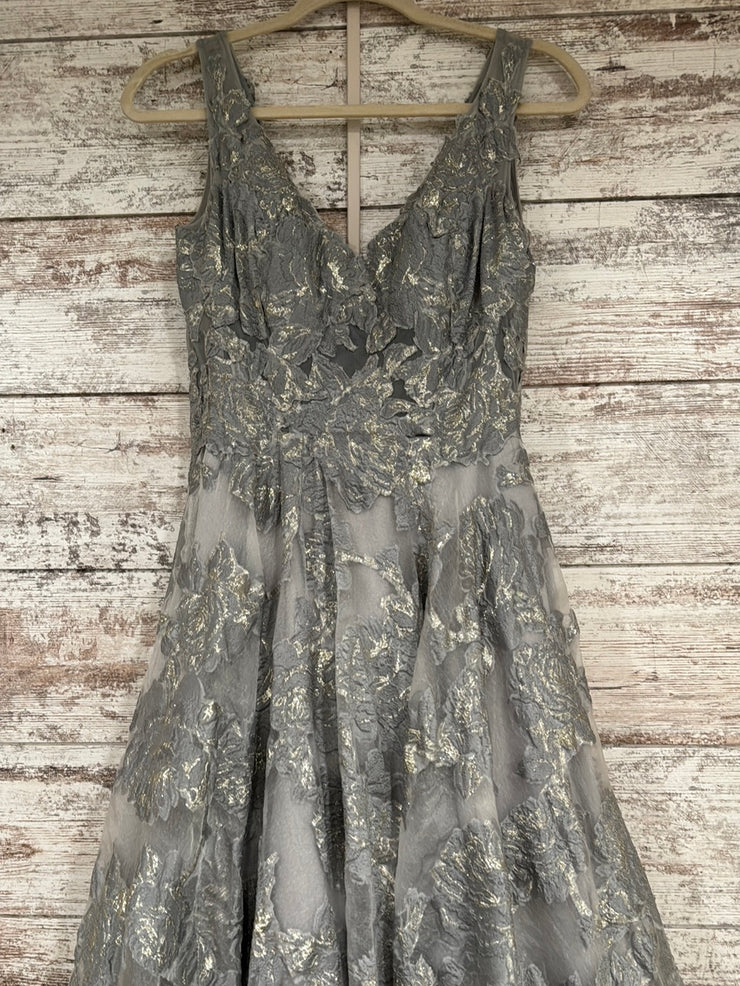 GRAY/FLORAL A LINE GOWN