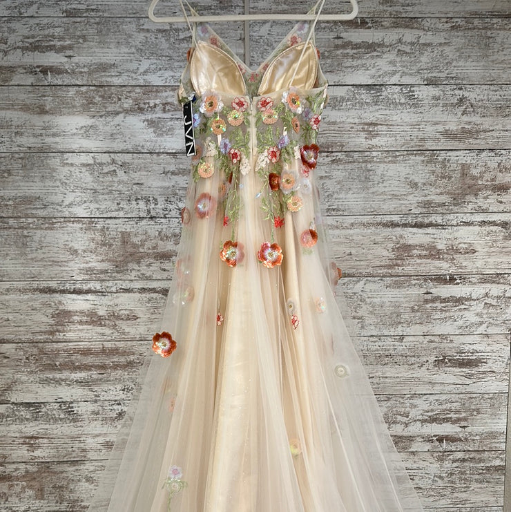 TAN/FLORAL PRINCESS GOWN