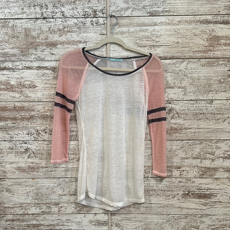 WHITE/PINK LONG SLEEVE TOP