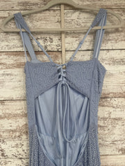 BLUE BEADED LONG EVENING GOWN