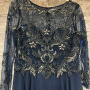 NAVY BEADED TOP LONG DRESS