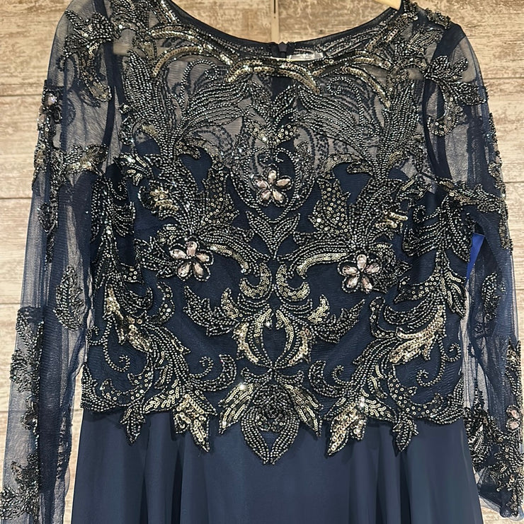 NAVY BEADED TOP LONG DRESS