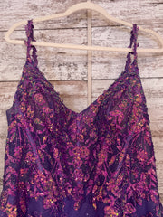 PURPLE SPARKLY A LINE GOWN