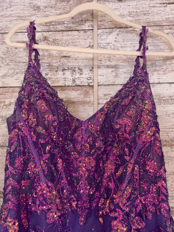 PURPLE SPARKLY A LINE GOWN