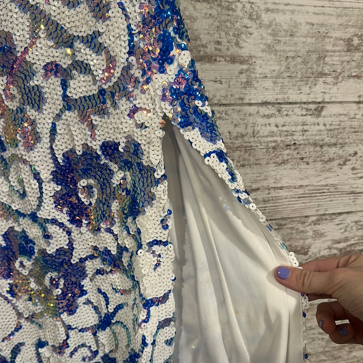BLUE/WHITE SEQUIN LONG DRESS