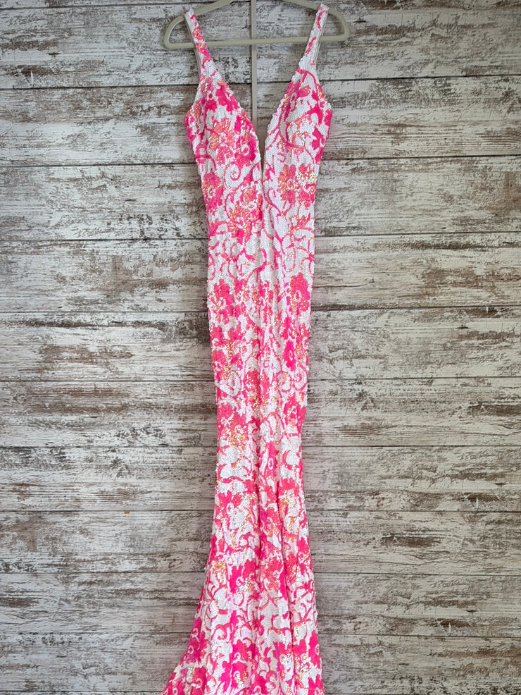 PINK/WHITE SEQUIN LONG DRESS