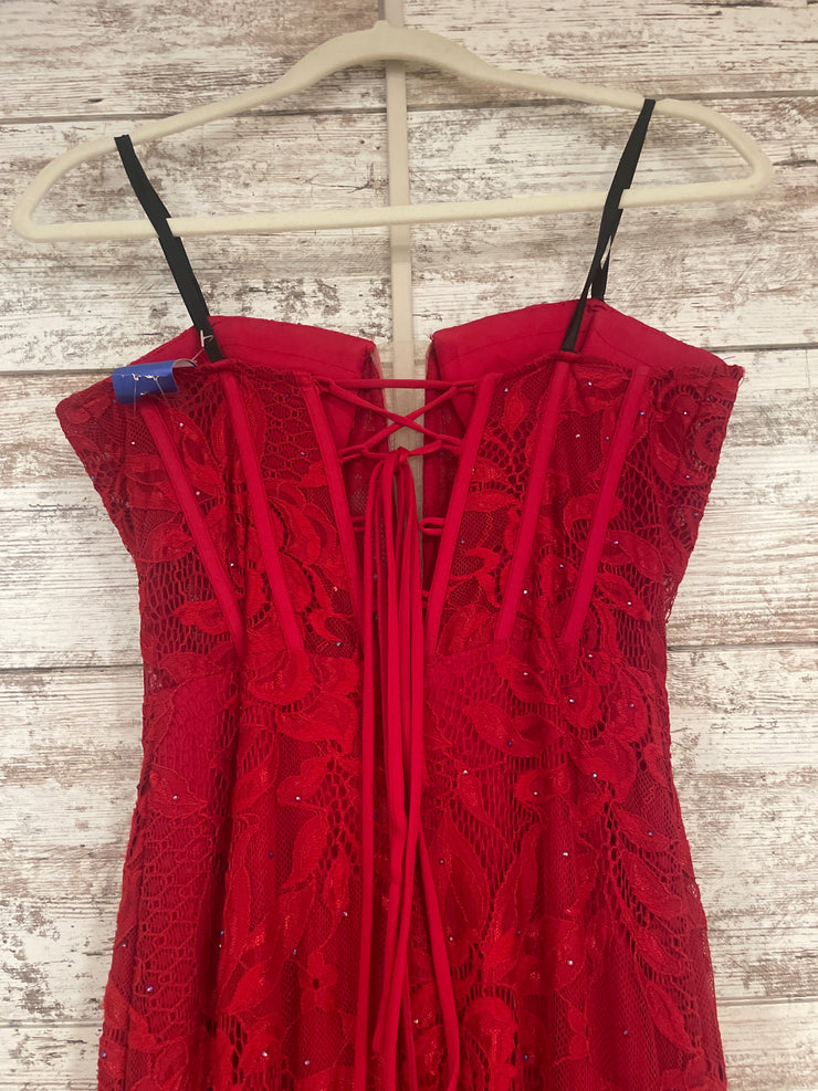 RED LACE LONG EVENING GOWN-NEW