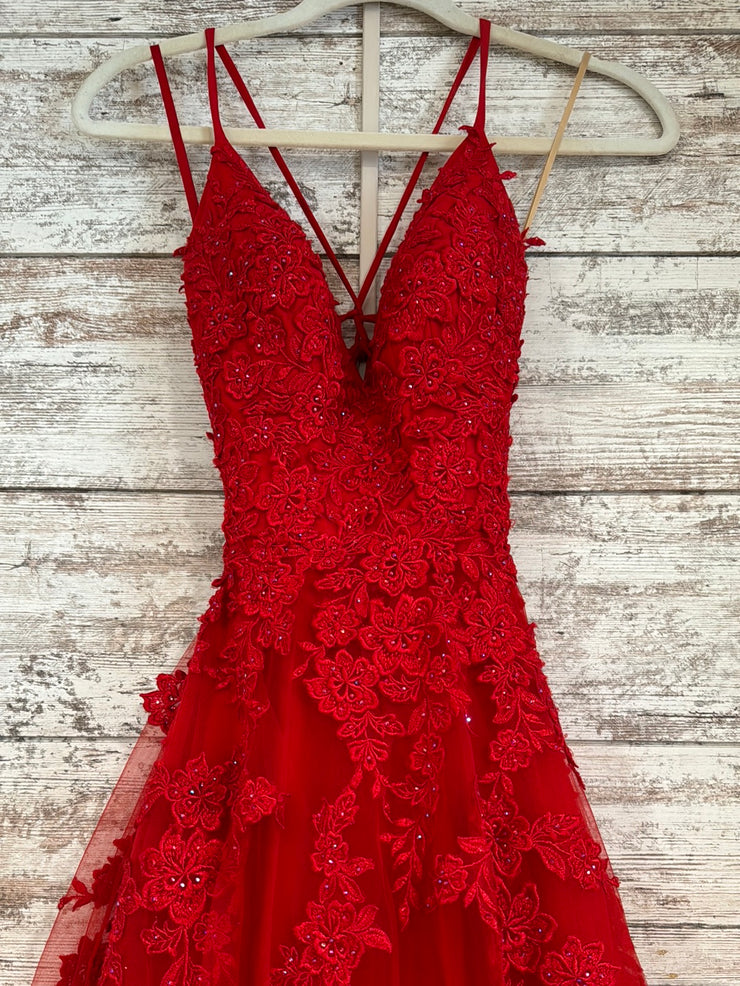 RED/FLORAL A LINE GOWN