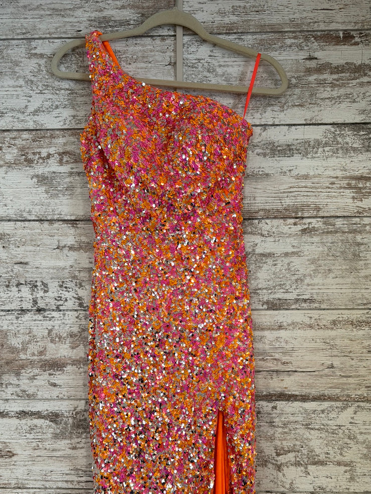 PINK/ORANGE SEQUIN LONG DRESS