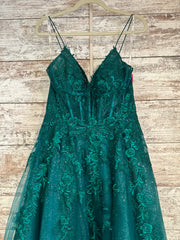 GREEN SPARKLY A LINE GOWN