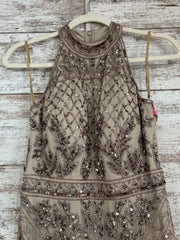 TAN BEADED LONG EVENING GOWN