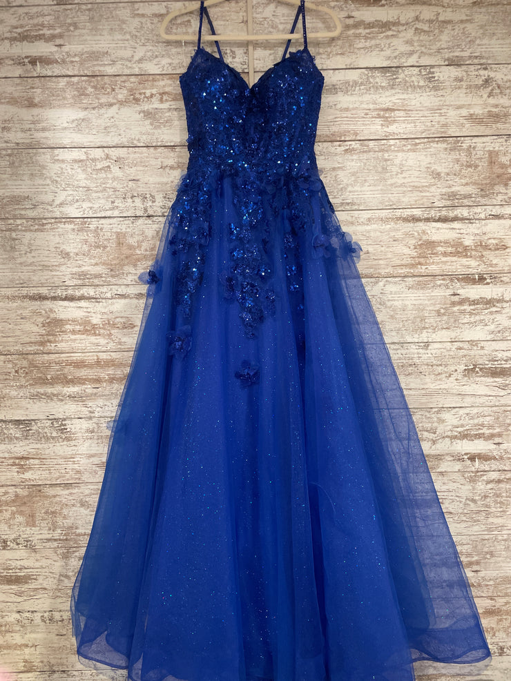 ROYAL BLUE/FLORAL A LINE GOWN