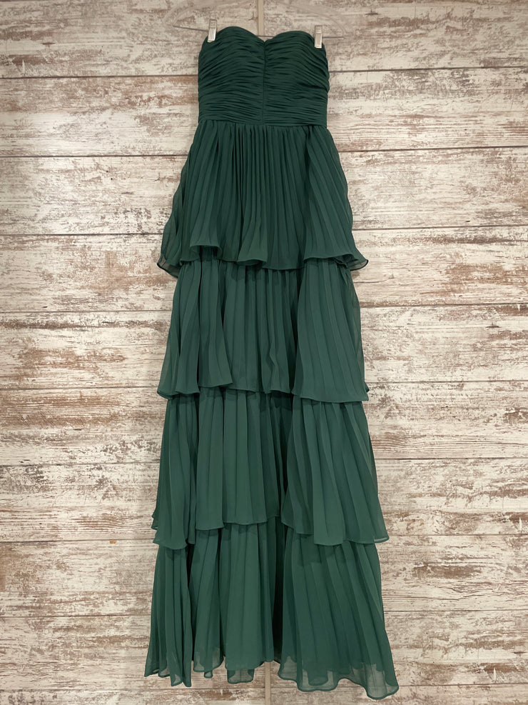 GREEN TIERED A LINE GOWN