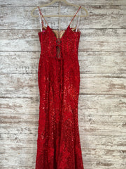 RED/FLORAL SPARKLY LONG DRESS