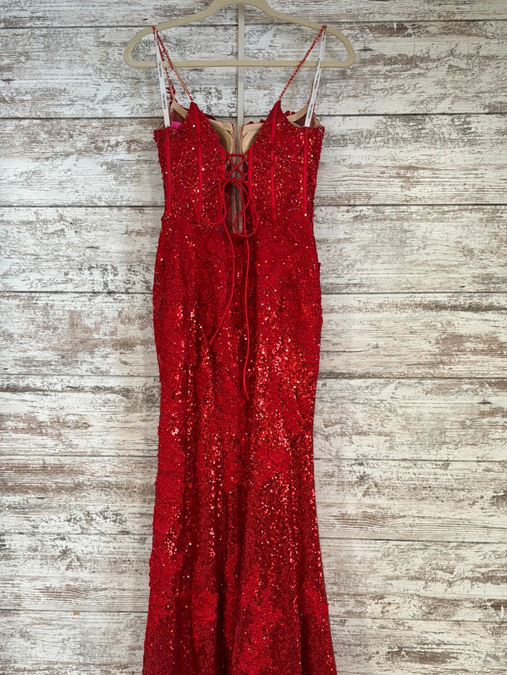 RED/FLORAL SPARKLY LONG DRESS