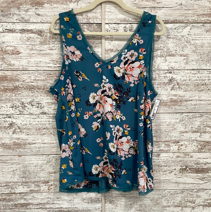 GREEN/FLORAL SLEEVELESS TOP