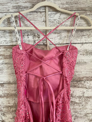PINK LACE LONG EVENING GOWN