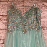 GREEN BEADED TOP PRINCESS GOWN