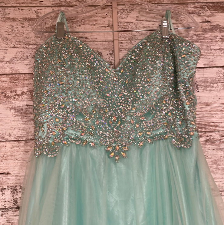 GREEN BEADED TOP PRINCESS GOWN