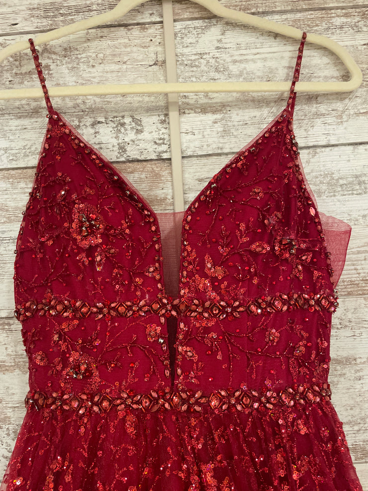 BURGUNDY SPARKLY A LINE GOWN