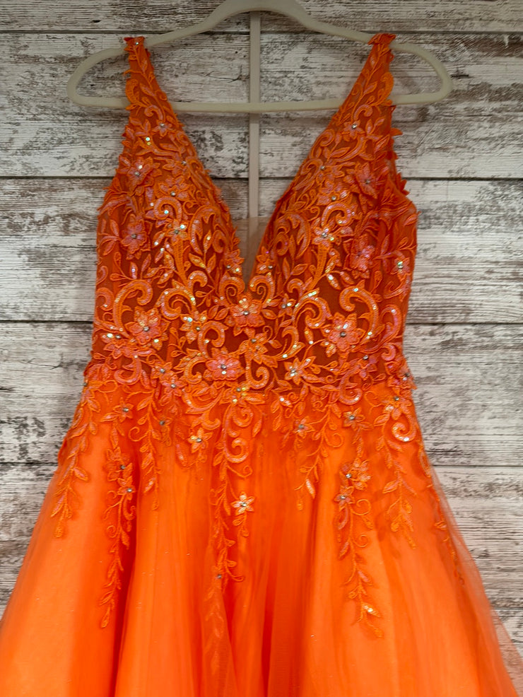 ORANGE/FLORAL A LINE GOWN