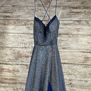 BLUE SPARKLY A LINE GOWN