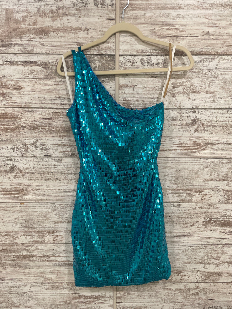 BLUE SHINY SHORT DRESS