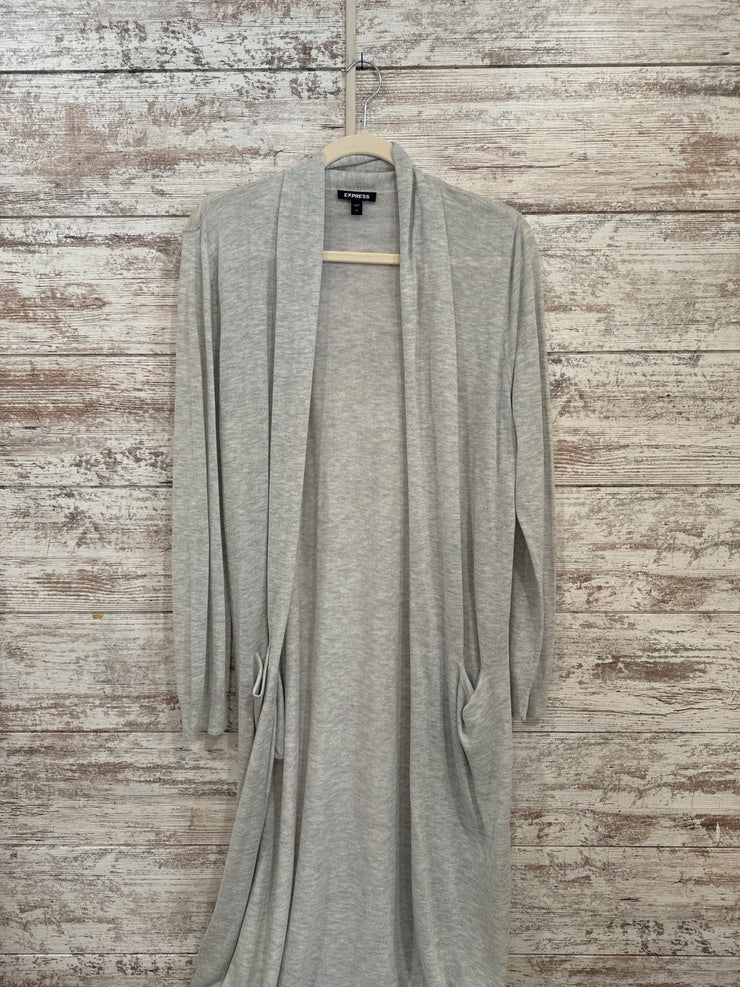 GRAY LONG OPEN CARDIGAN