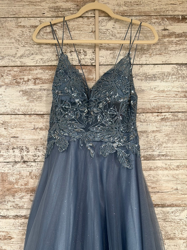 BLUE SPARKLY A LINE GOWN