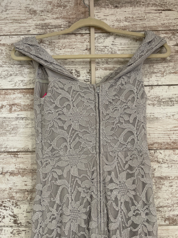 GRAY LACE LONG EVENING GOWN