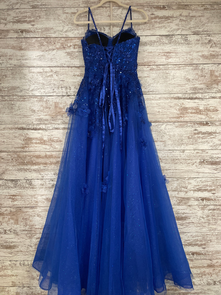 ROYAL BLUE/FLORAL A LINE GOWN