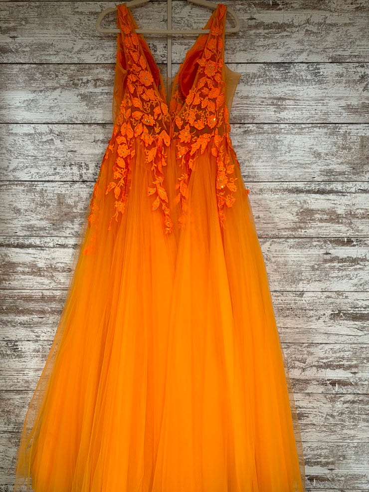ORANGE/FLORAL A LINE GOWN $850