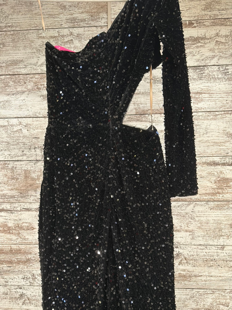 BLACK SEQUIN CUT OUT LONG DRES