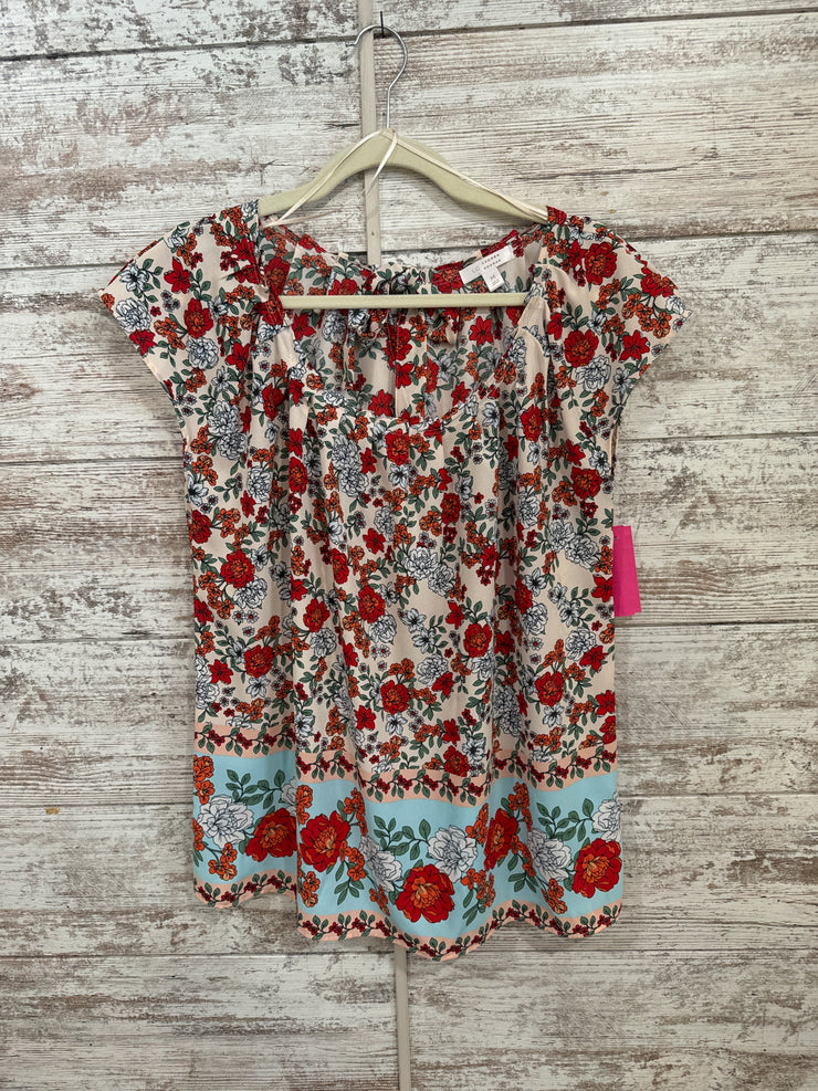 RED/BLUE FLORAL SHORT SLEEVE T