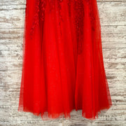 RED/FLORAL A LINE GOWN