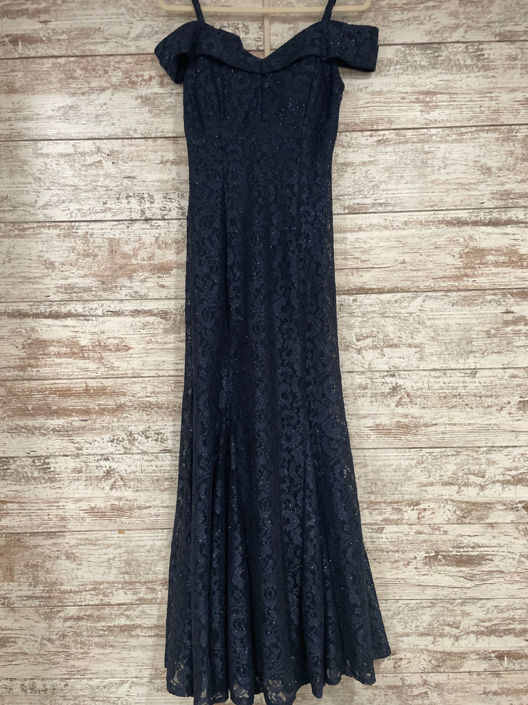 NAVY LACE SPARKLY LONG DRESS