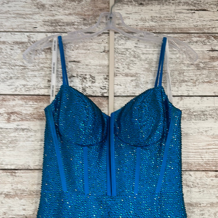 TURQUOISE BEADED LONG DRESS