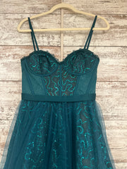 GREEN SPARKLY A LINE GOWN