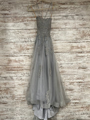 GRAY/FLORAL A LINE GOWN