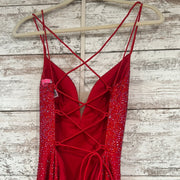 RED BEADED LONG EVENING GOWN