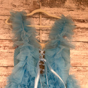 BLUE RUFFLED A LINE GOWN