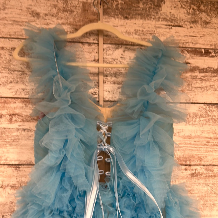 BLUE RUFFLED A LINE GOWN