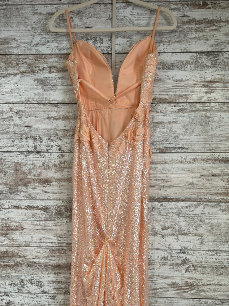 PEACH/FLORAL LONG EVENING GOWN
