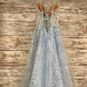 BLUE SPARKLY A LINE GOWN