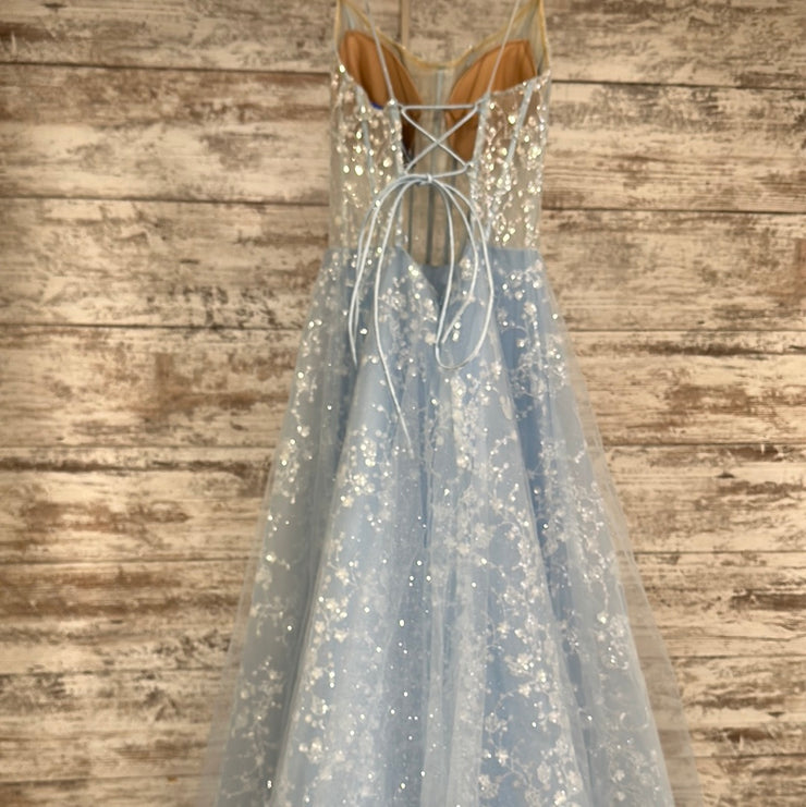 BLUE SPARKLY A LINE GOWN