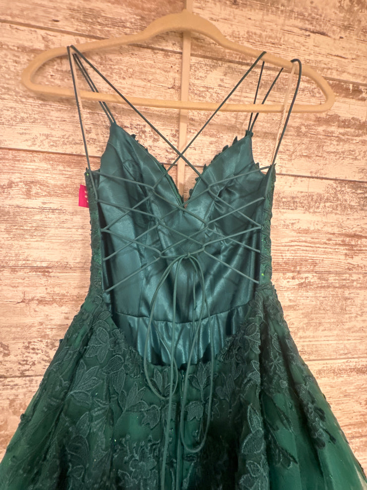 GREEN/FLORAL A LINE GOWN