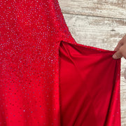 RED BEADED LONG EVENING GOWN