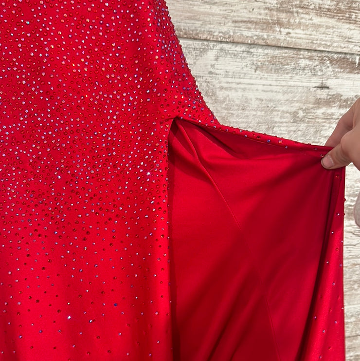 RED BEADED LONG EVENING GOWN
