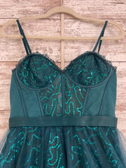 GREEN SPARKLY A LINE GOWN